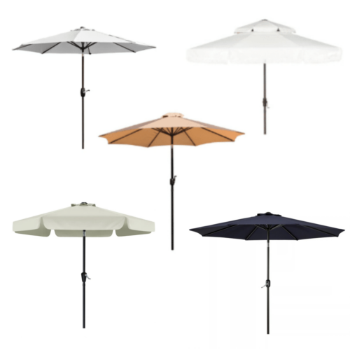 All available umbrellas. Navy, Market, Beach, Tilting, Tan