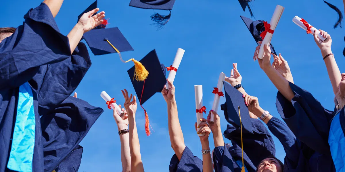 Graduation Hats In Air